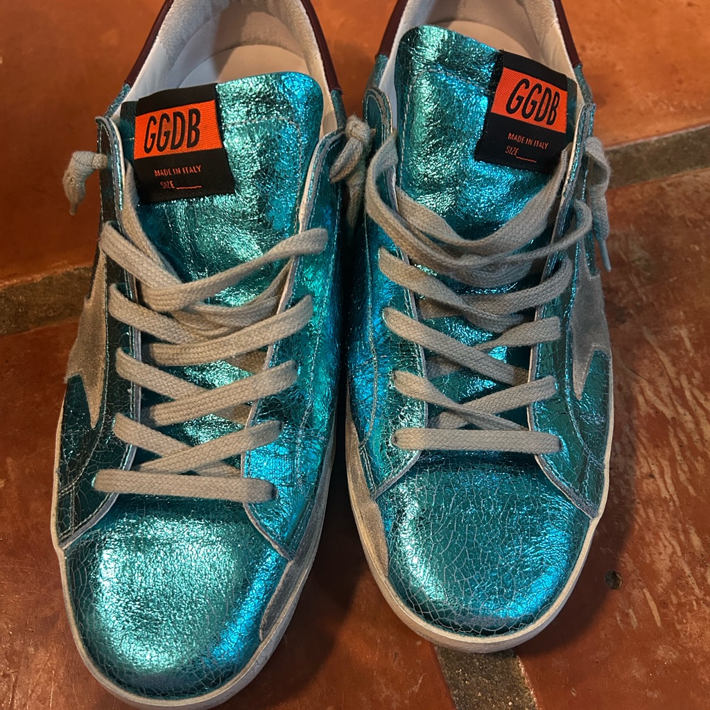 Golden Goose Metallic Blue Sneakers, Size 40